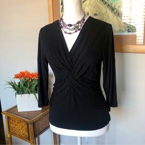 Cable & Gauge Braided Ruched V-Neck 3/4 Sleeve Size Small Excellent Condition